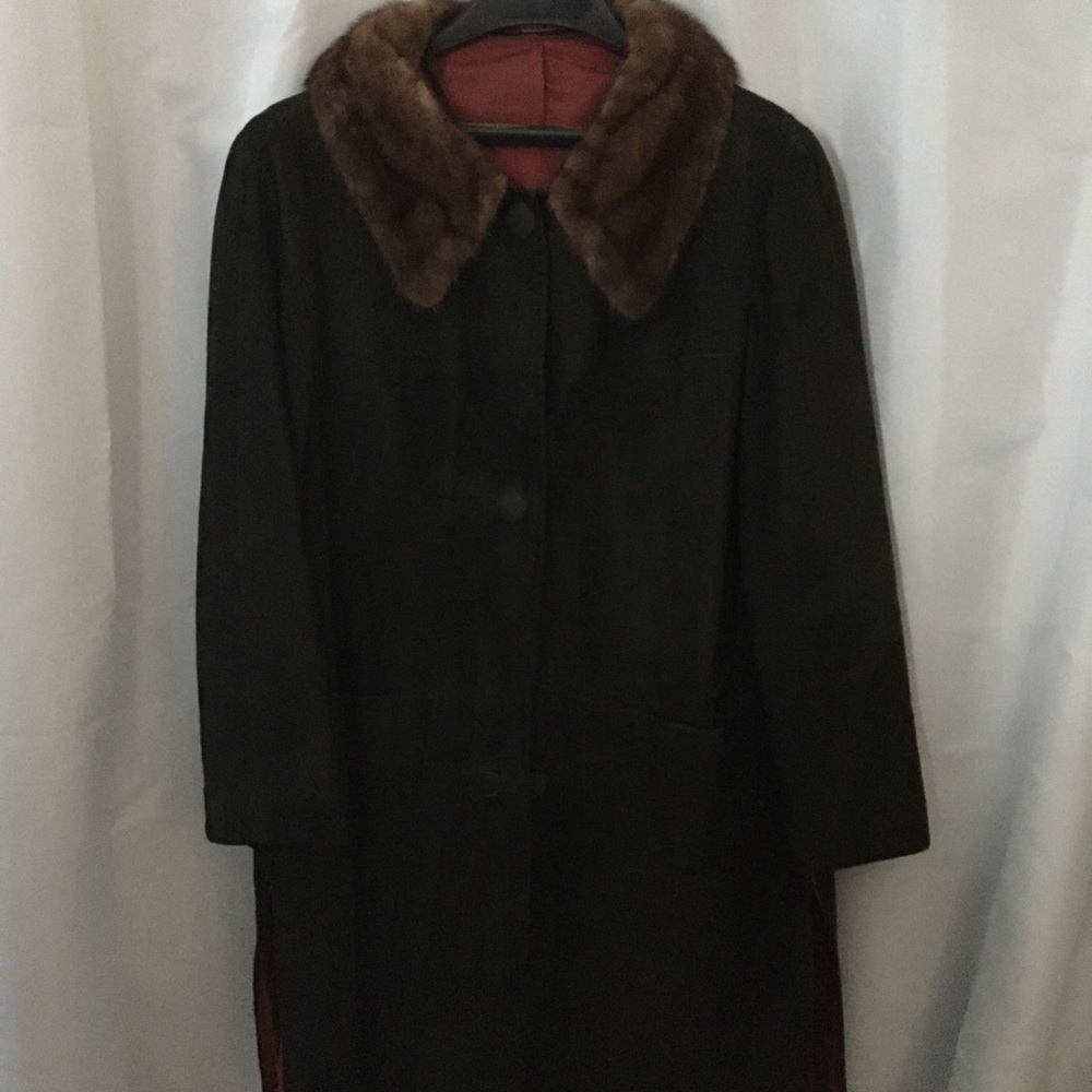 Vintage Dark Brown Suede 3/4 Coat w/Mink Collar